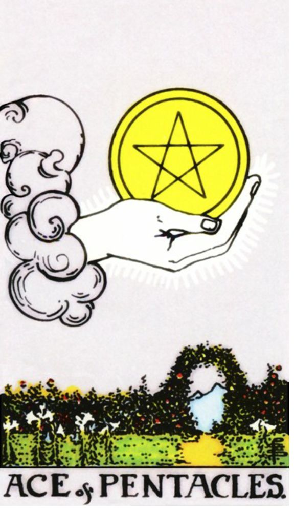 Ace of Pentacles — upright, Rider–Waite