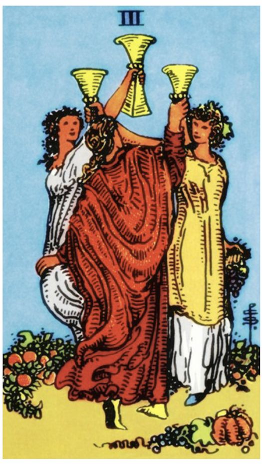 Three of Cups — upright, Rider–Waite