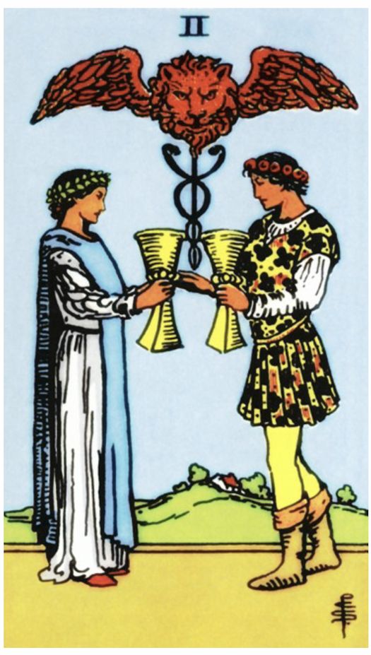 Two of Cups — upright, Rider–Waite