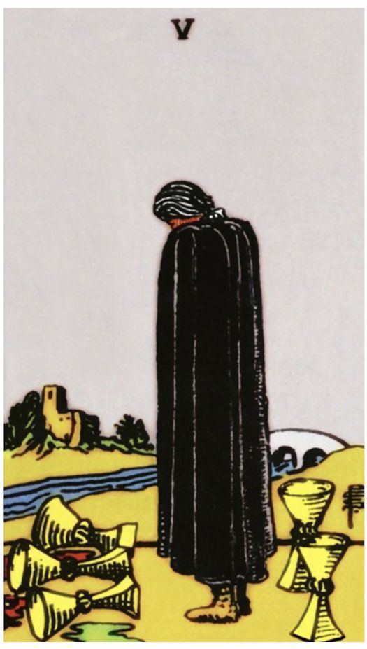 Five of Cups — upright, Rider–Waite