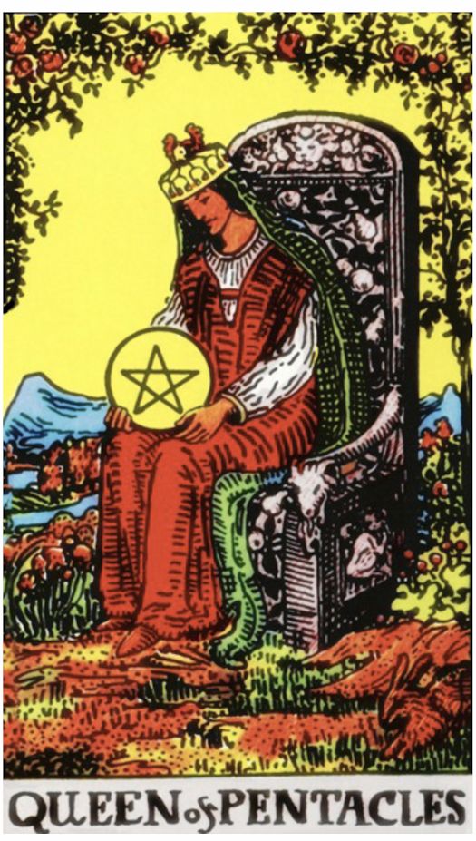 Queen of Pentacles — upright, Rider–Waite