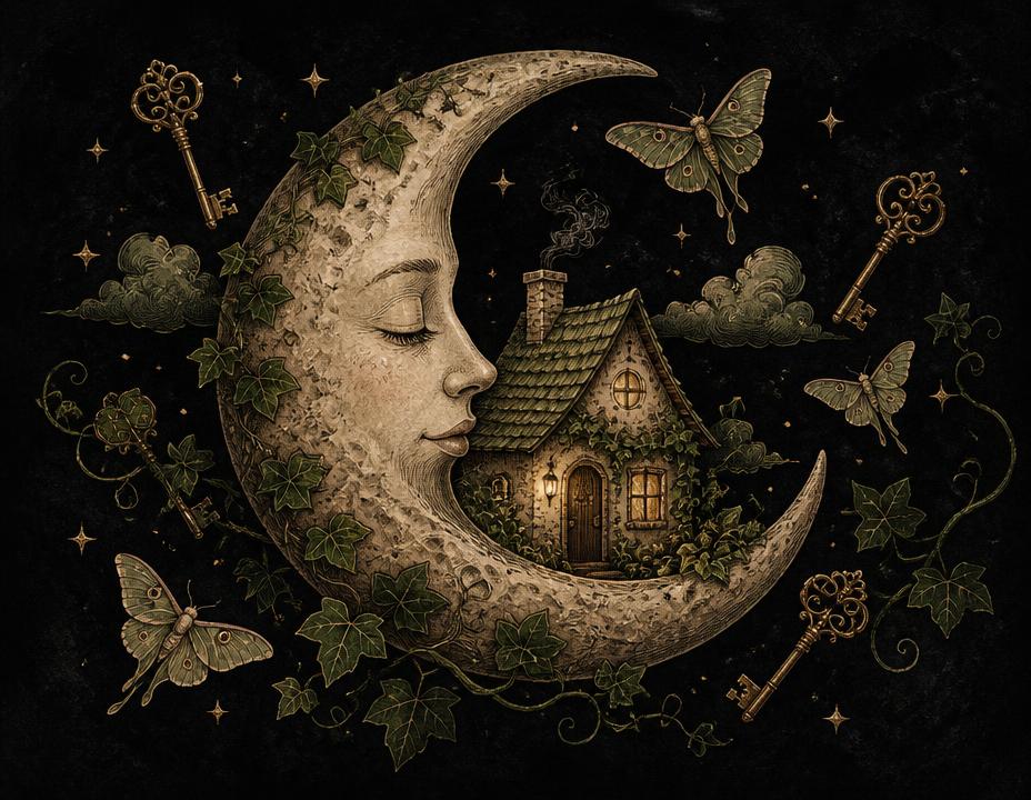 Dream interpretation illustrated with ivy and mystical tools