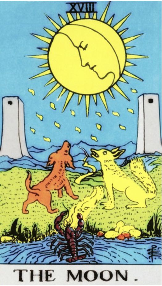The Moon — upright, Rider–Waite