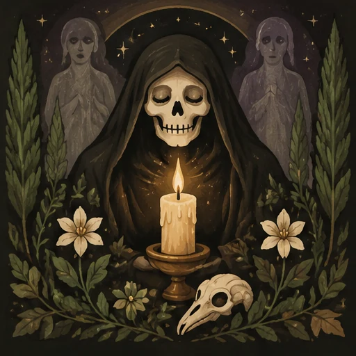 Astrology death reading illustrated with ivy and mystical tools