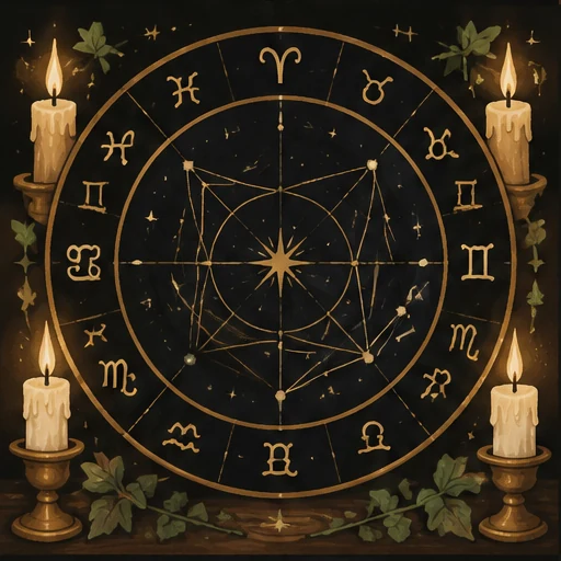 Full natal chart reading illustrated with ivy and mystical tools