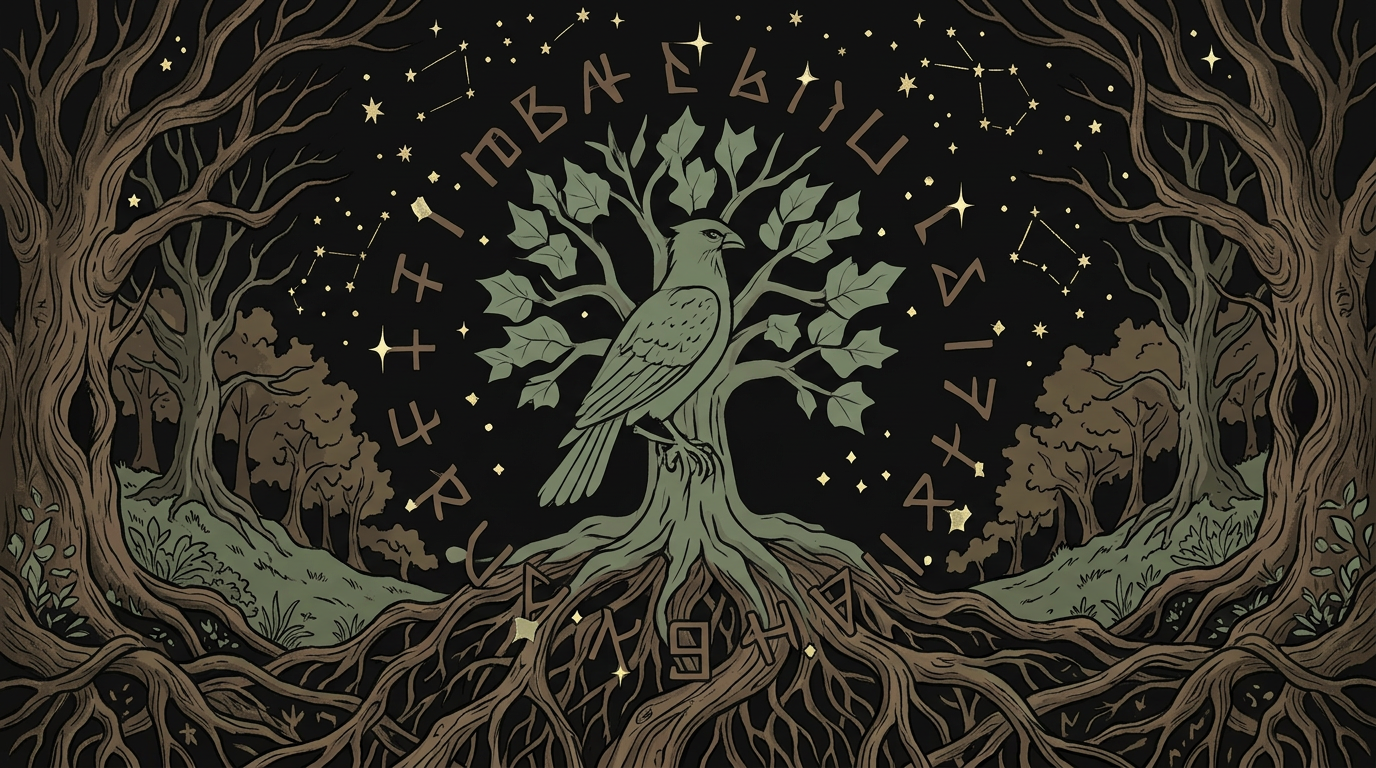 Norse mythology woodland illustration