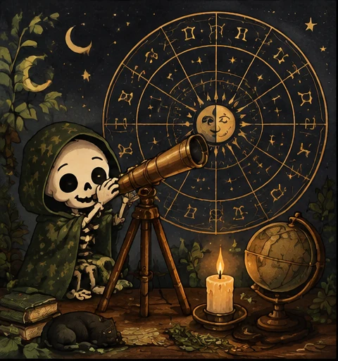 Astrology illustrated with cosy tarot tools and ivy