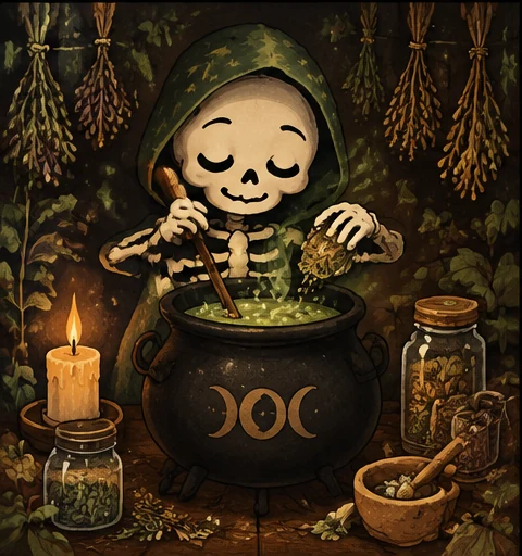 Spells illustrated with cosy tarot tools and ivy